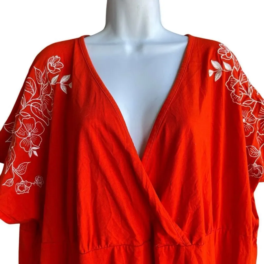 SERENADA Sleepwear Dress Plus 3X Scarlet Floral Embroidered V-neck Short Sleeve